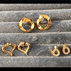 🔥3 Pair, Gold Tone w/ Rhinestones